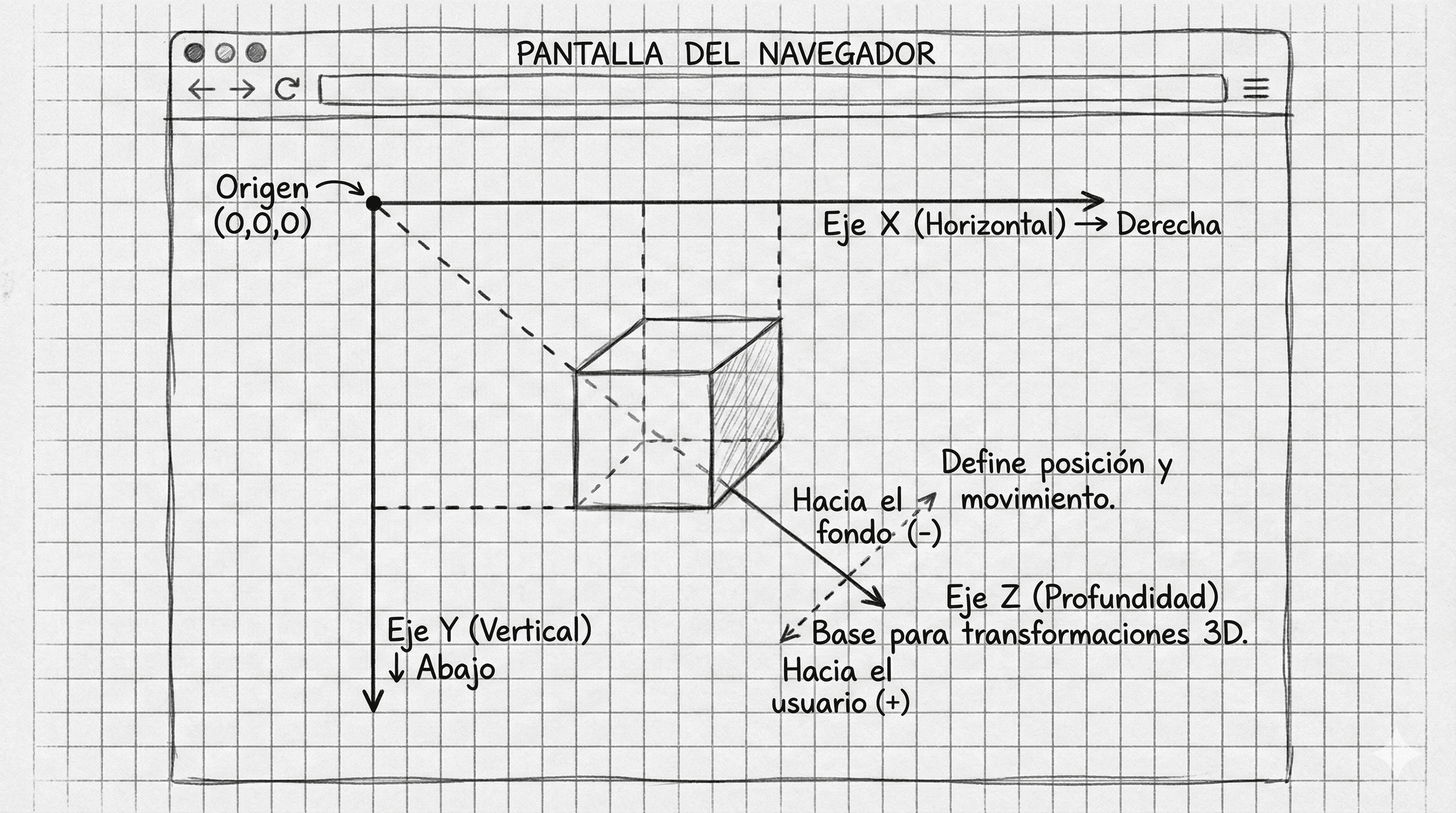 Representación del sistema de ejes X, Y y Z en un elemento HTML