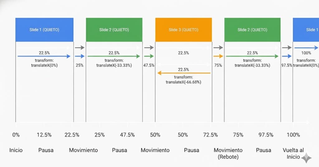Gráfico de línea de tiempo de los Keyframes mostrando pausas y movimientos