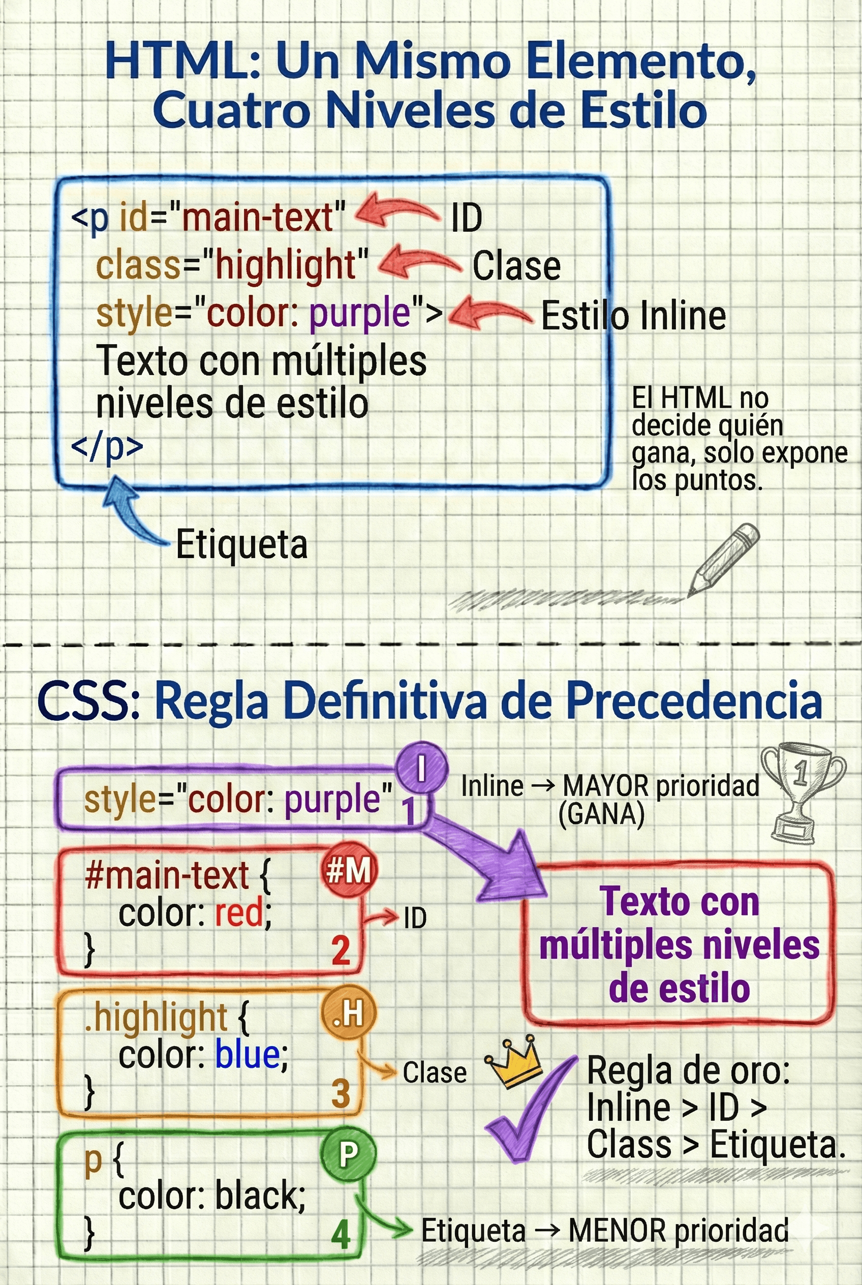 Elemento HTML con estilos inline, id, clase y etiqueta