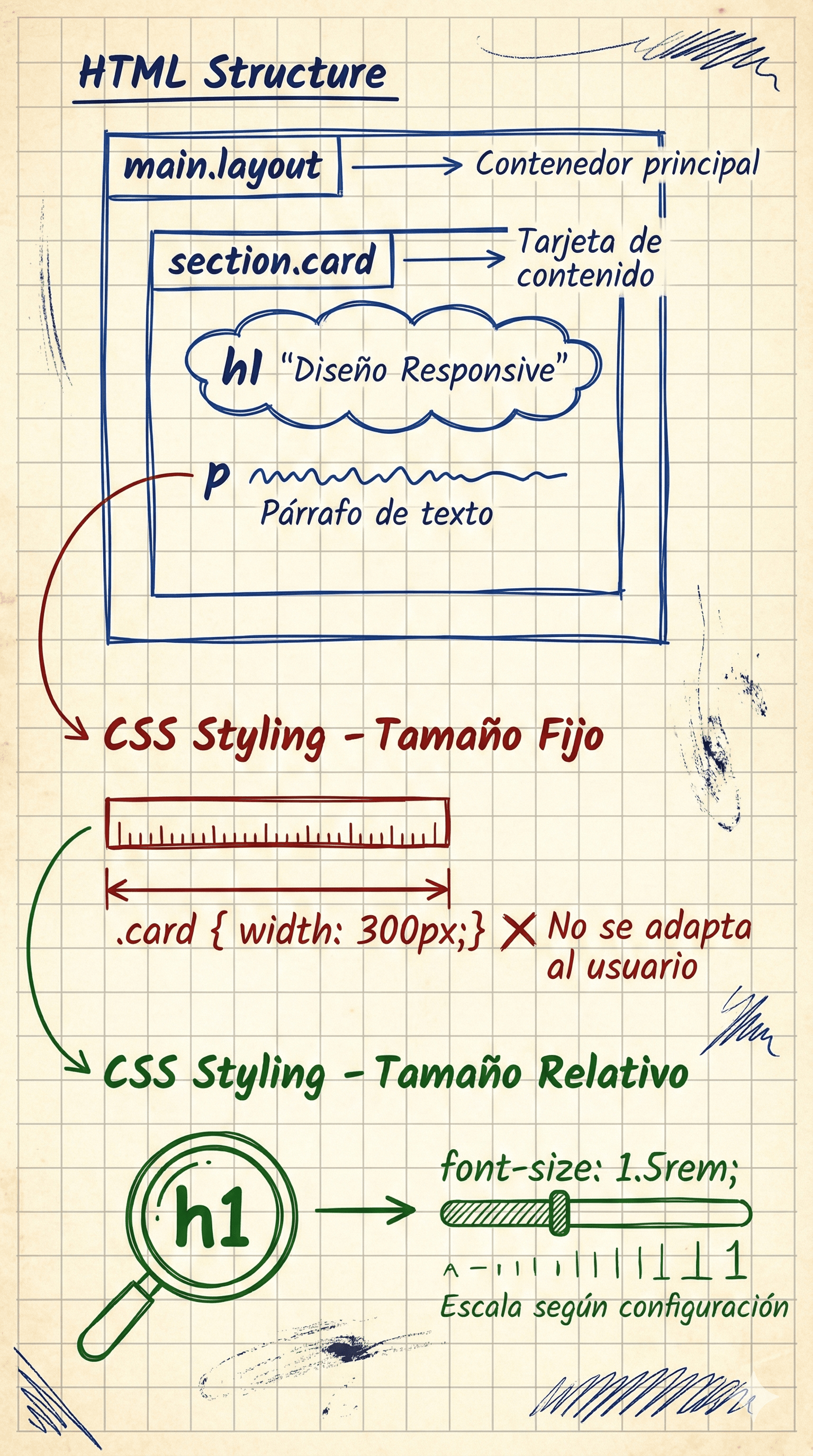 Comparación visual entre unidades absolutas y relativas en CSS