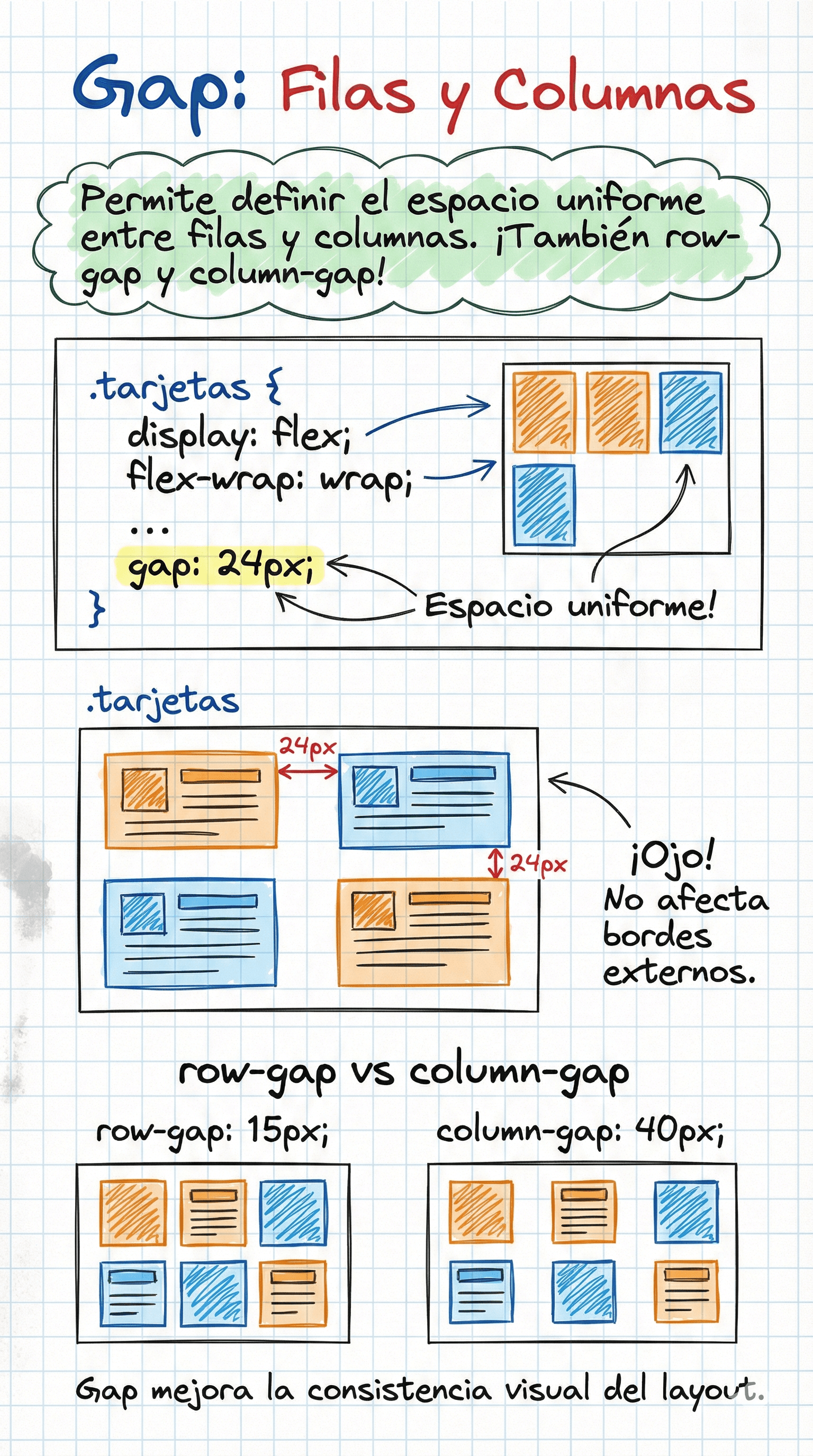 Uso de gap para separar filas y columnas en Flexbox