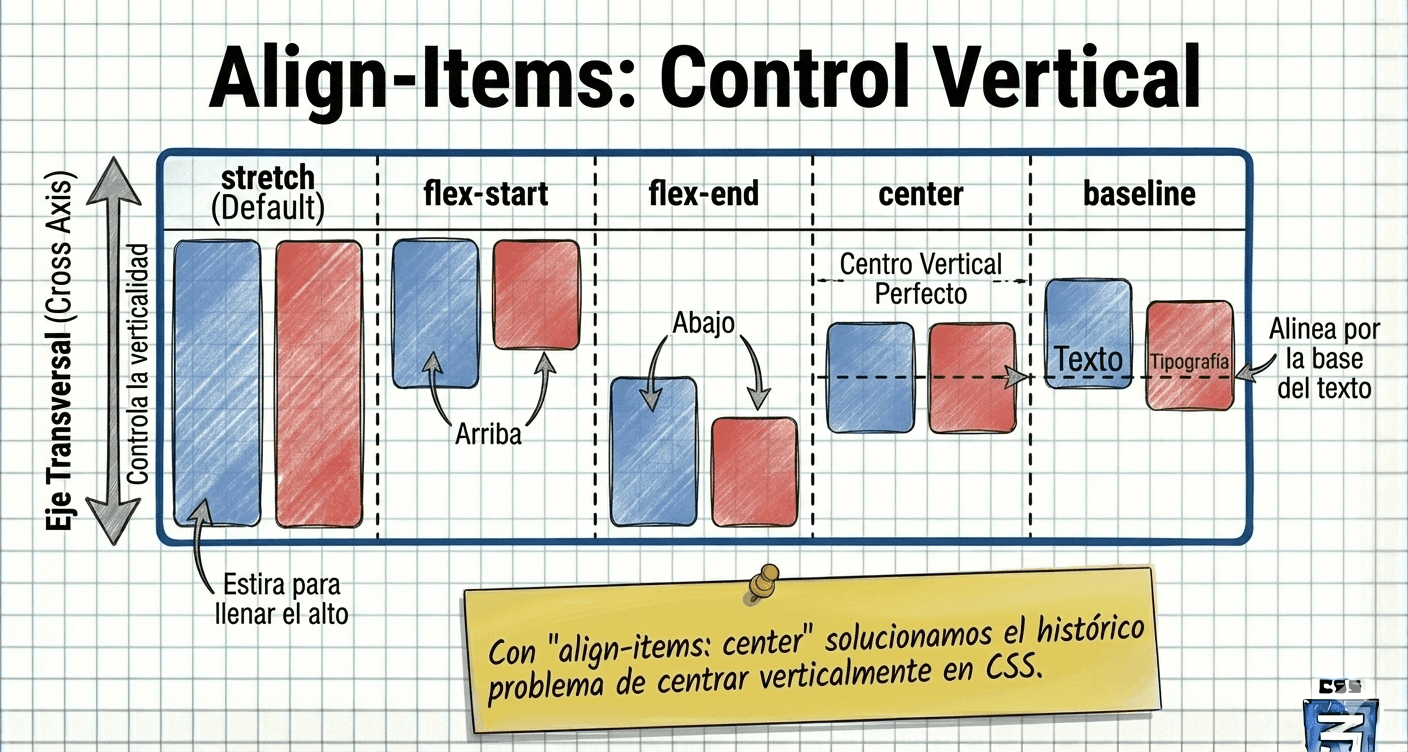Bloques de diferente altura alineados al centro verticalmente