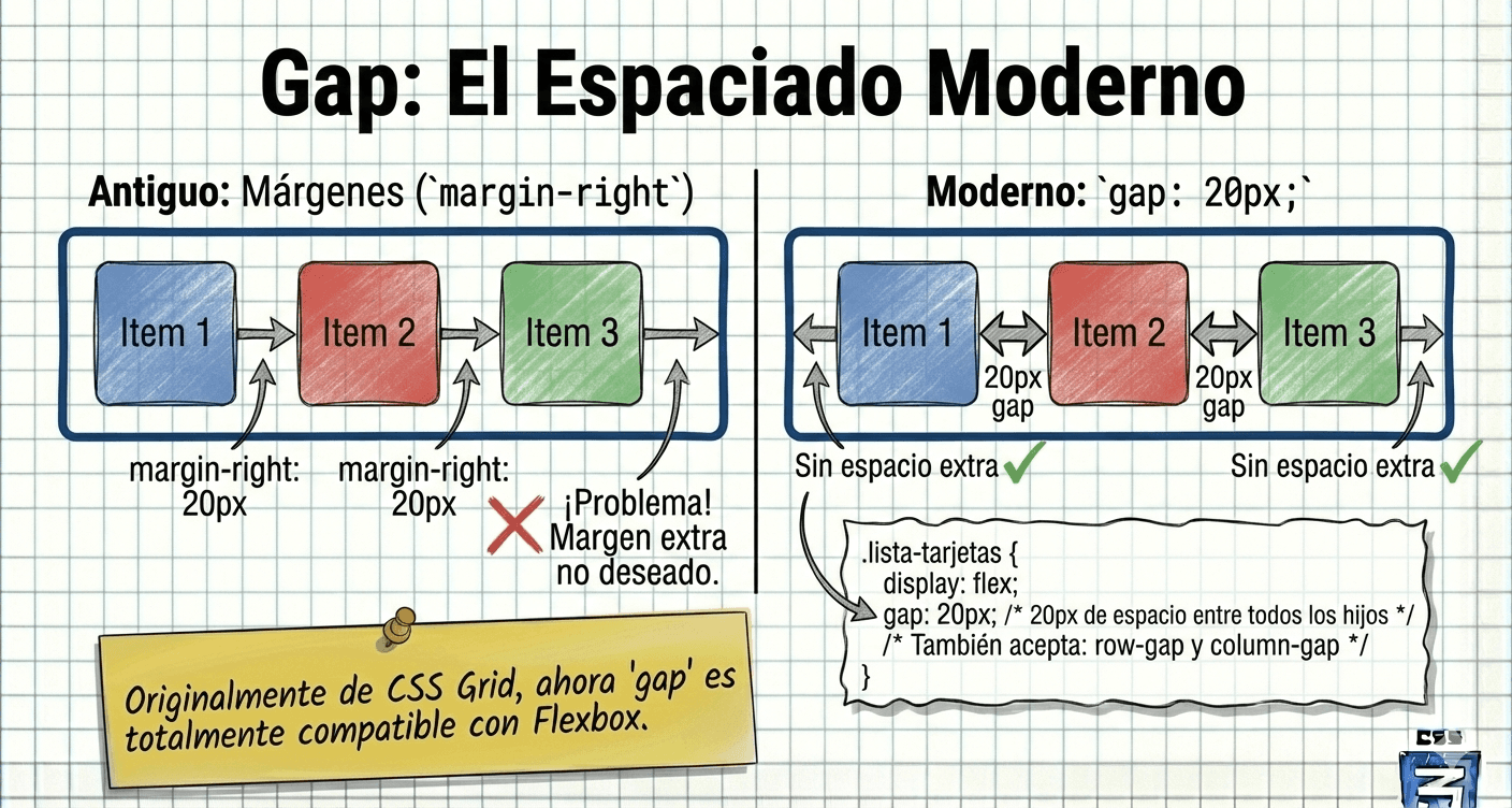 Elementos separados uniformemente por un espacio vacío sin usar margin