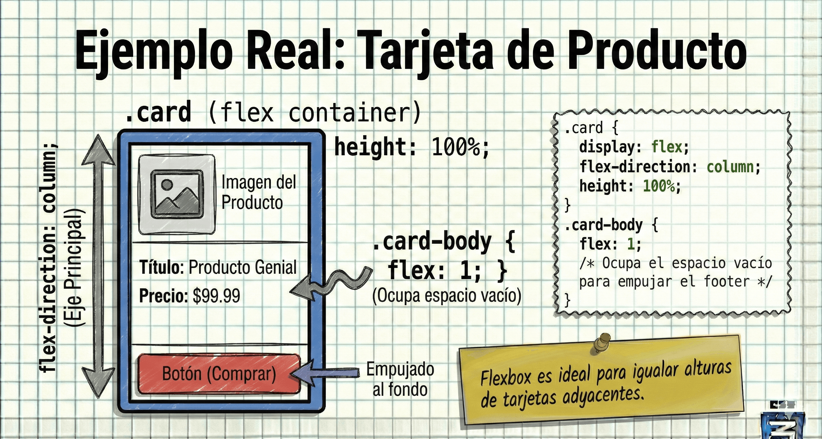Diseño de tarjeta producto con alineación perfecta