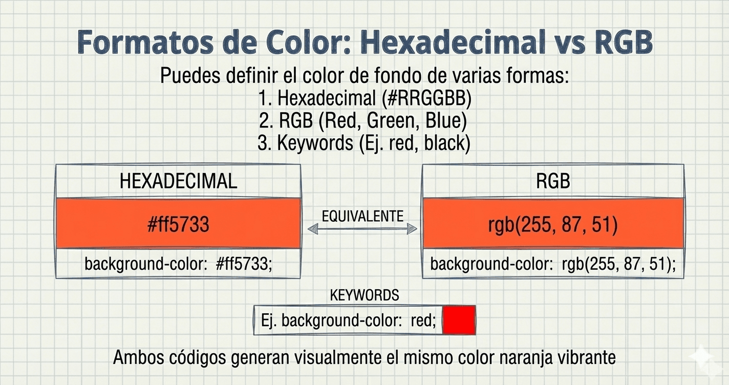 Comparativa visual de paletas de color Hexadecimal y RGB