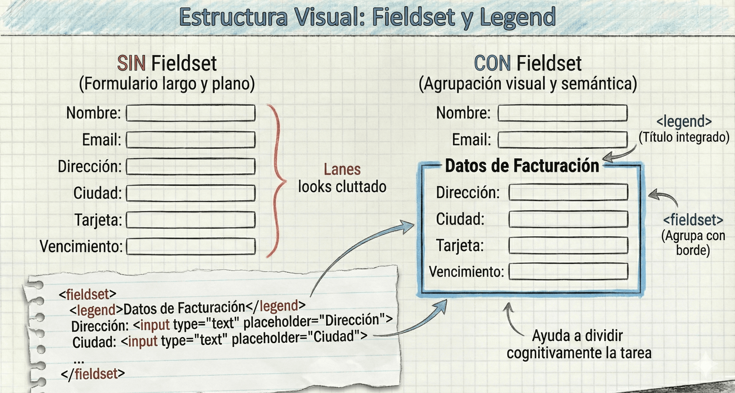 Ejemplo visual de fieldset agrupando inputs