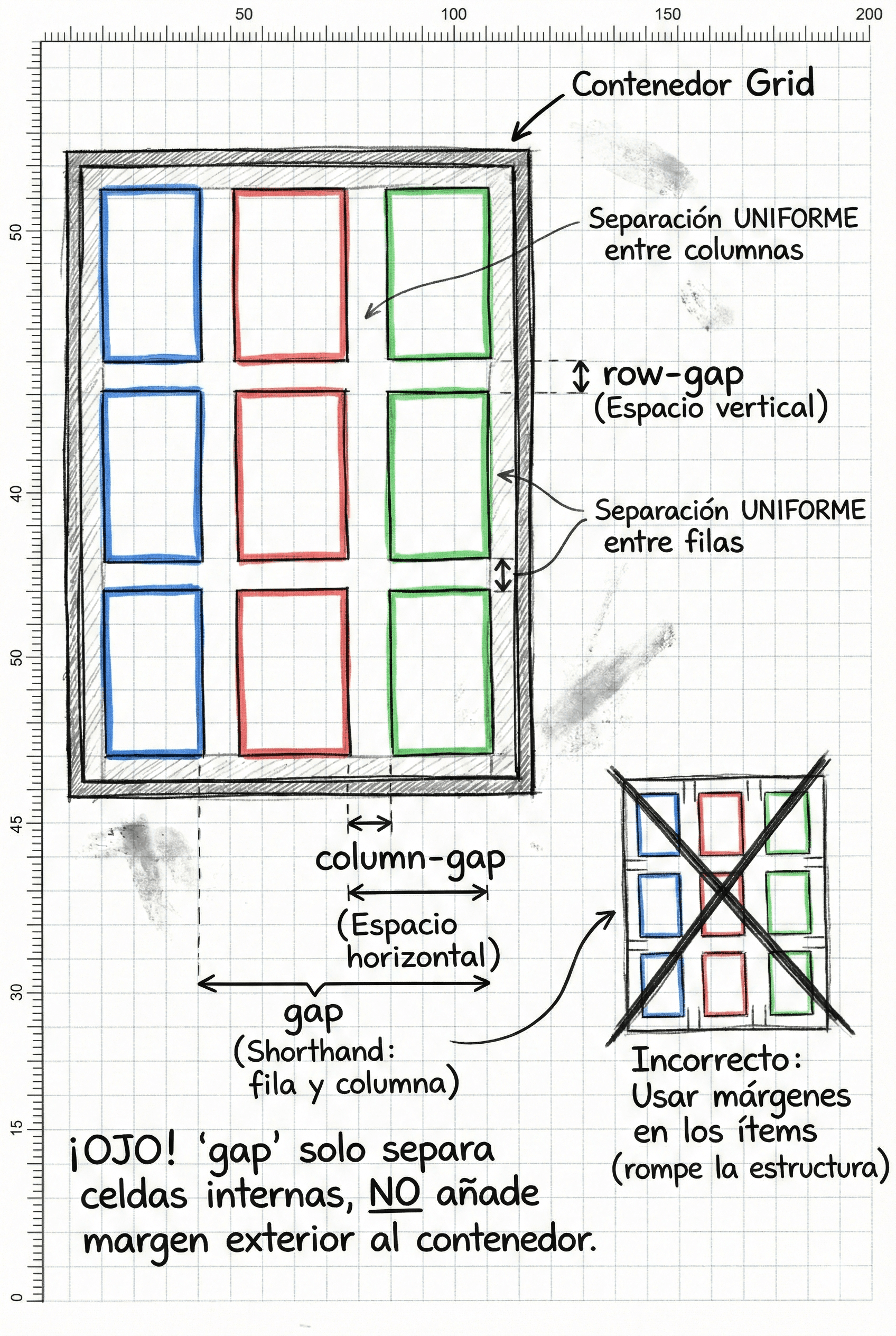 Espaciado entre filas y columnas usando gap en Grid