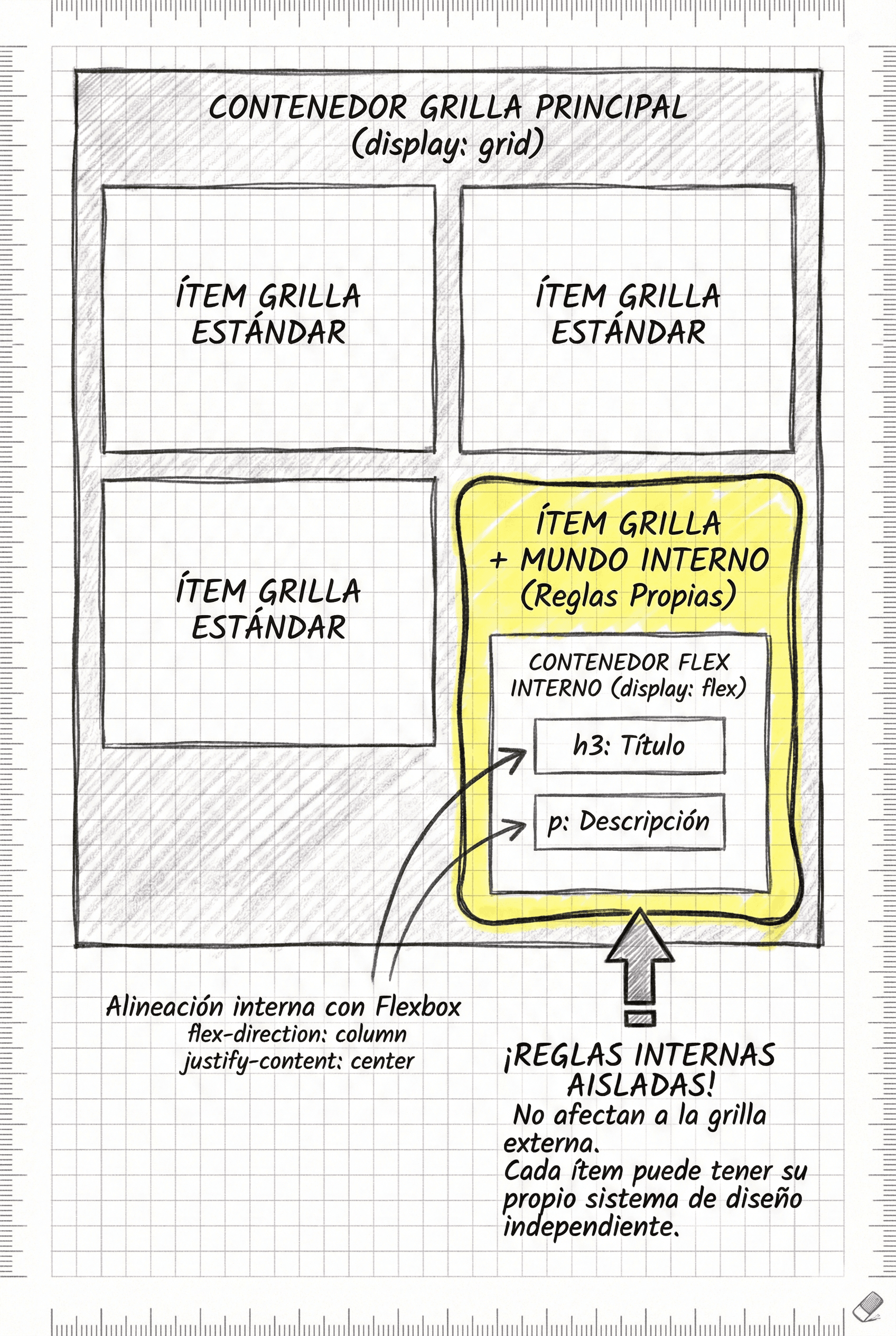 Ítems de una grilla listos para aplicar propiedades individuales