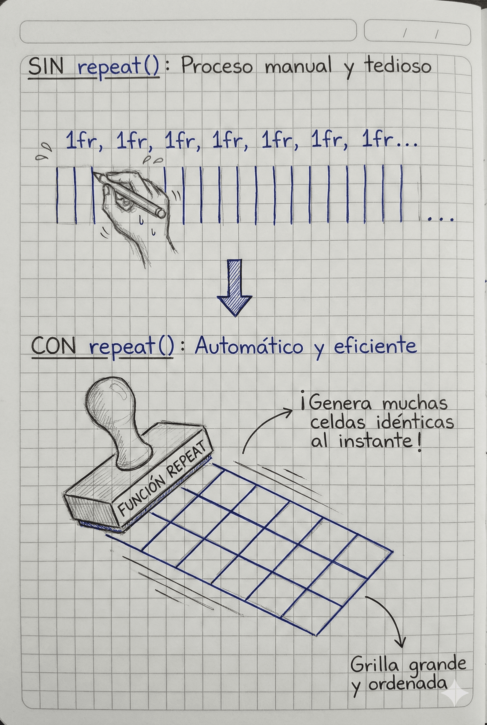 Grilla CSS generada con la función repeat