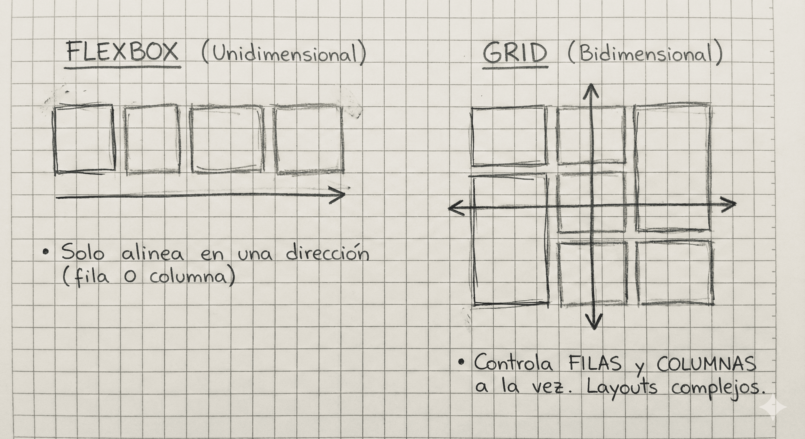 Comparación visual entre layout unidimensional y bidimensional