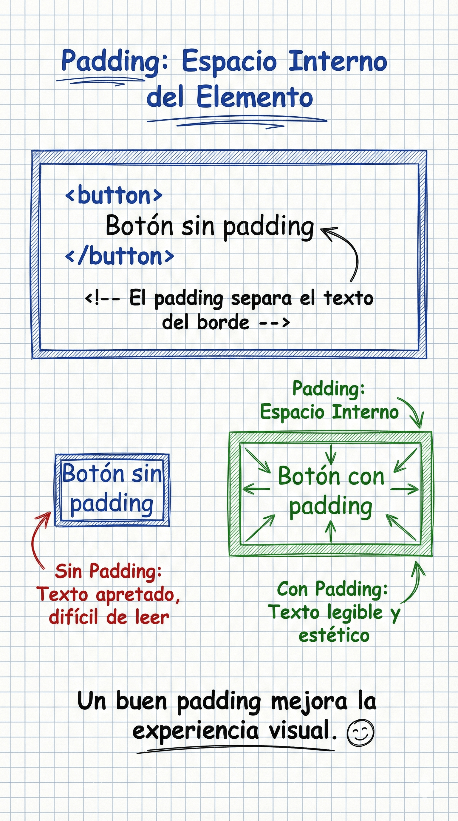 Comparación de botón con y sin padding