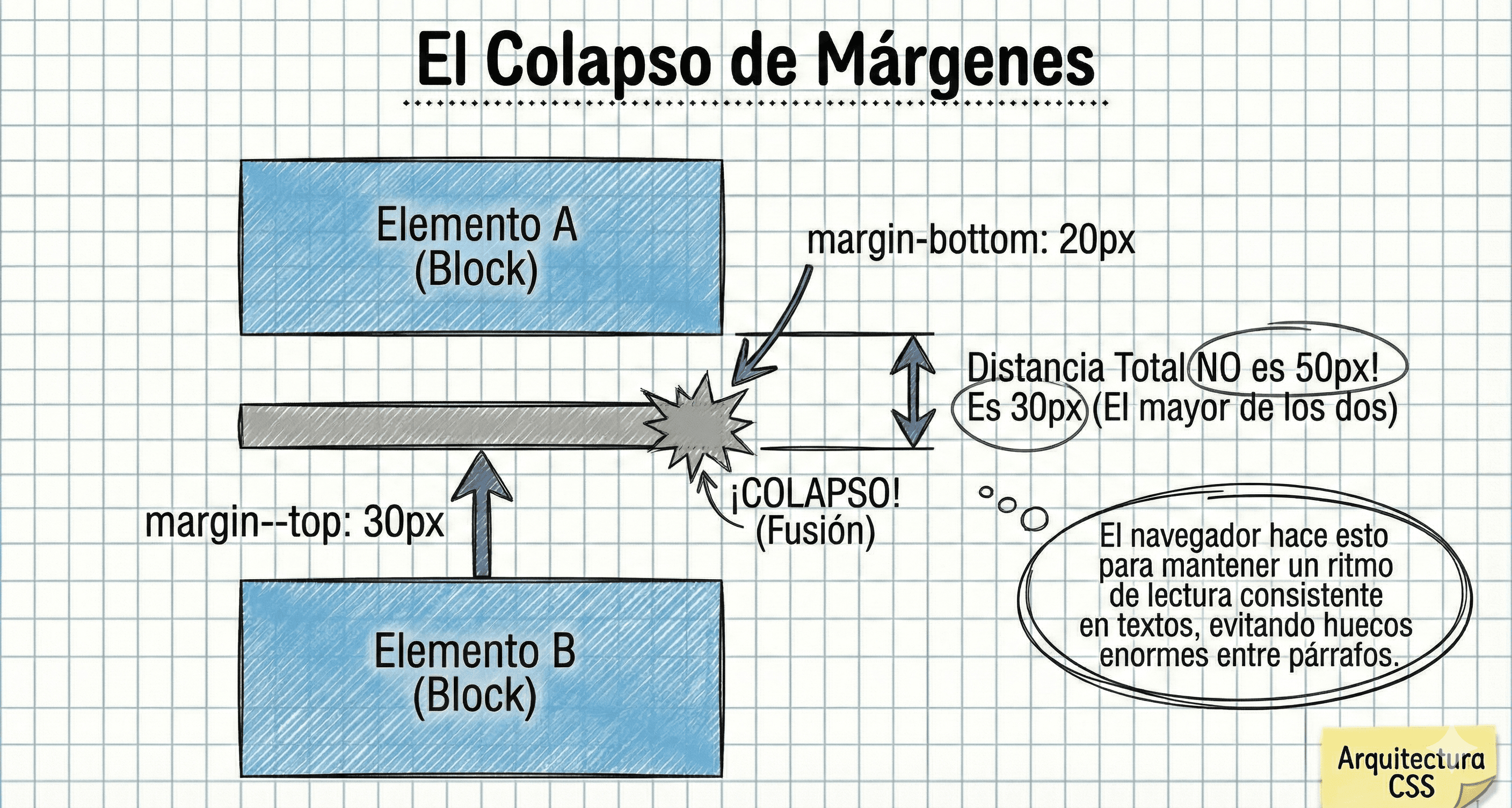 Ilustración de dos márgenes superponiéndose en lugar de sumarse