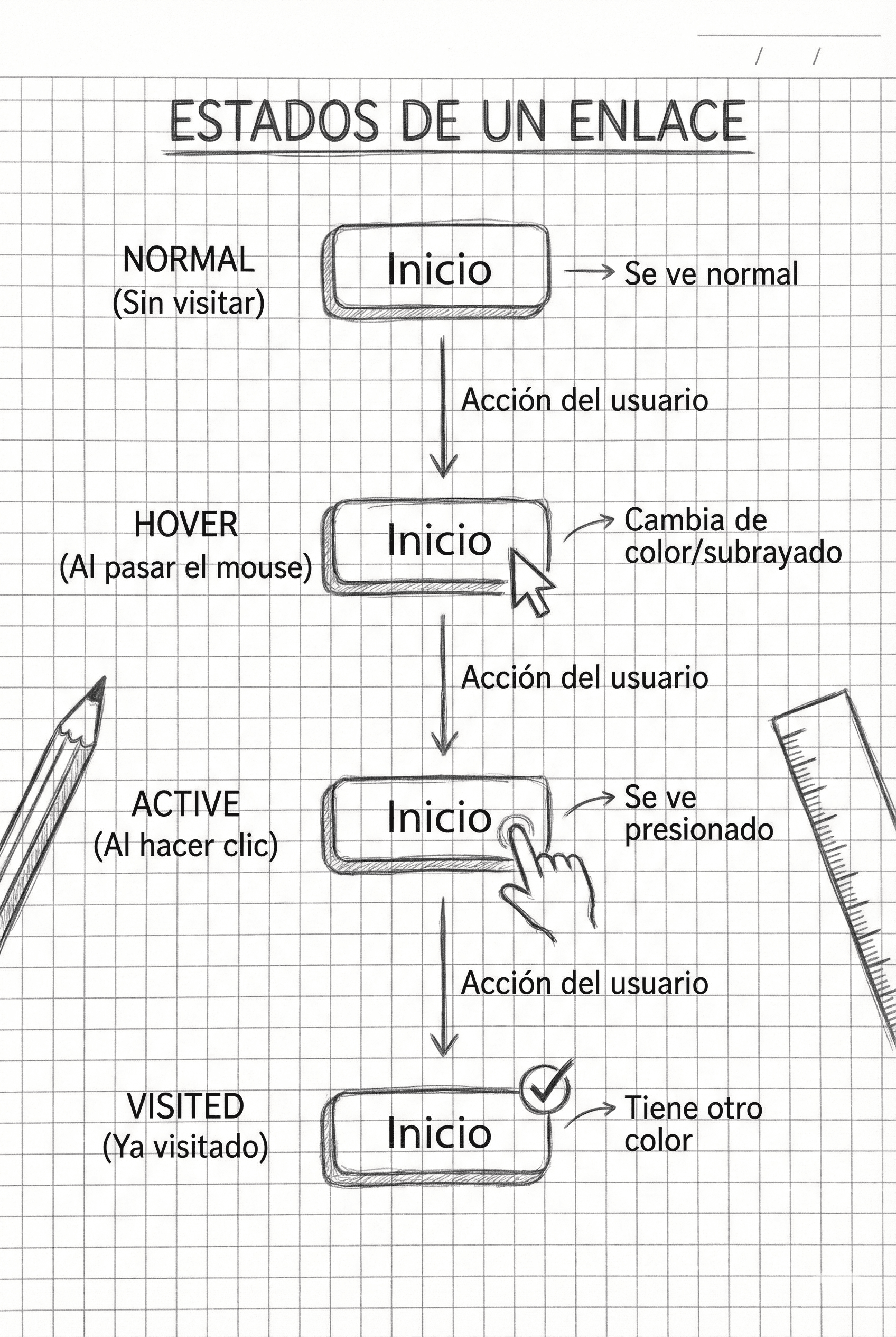 Estructura HTML básica con enlaces para aplicar pseudoclases