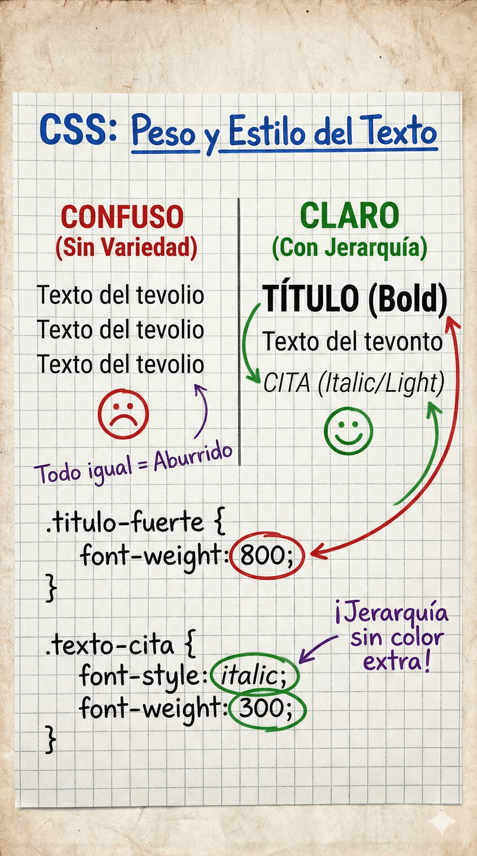 Diferentes pesos y estilos tipográficos en un mismo texto