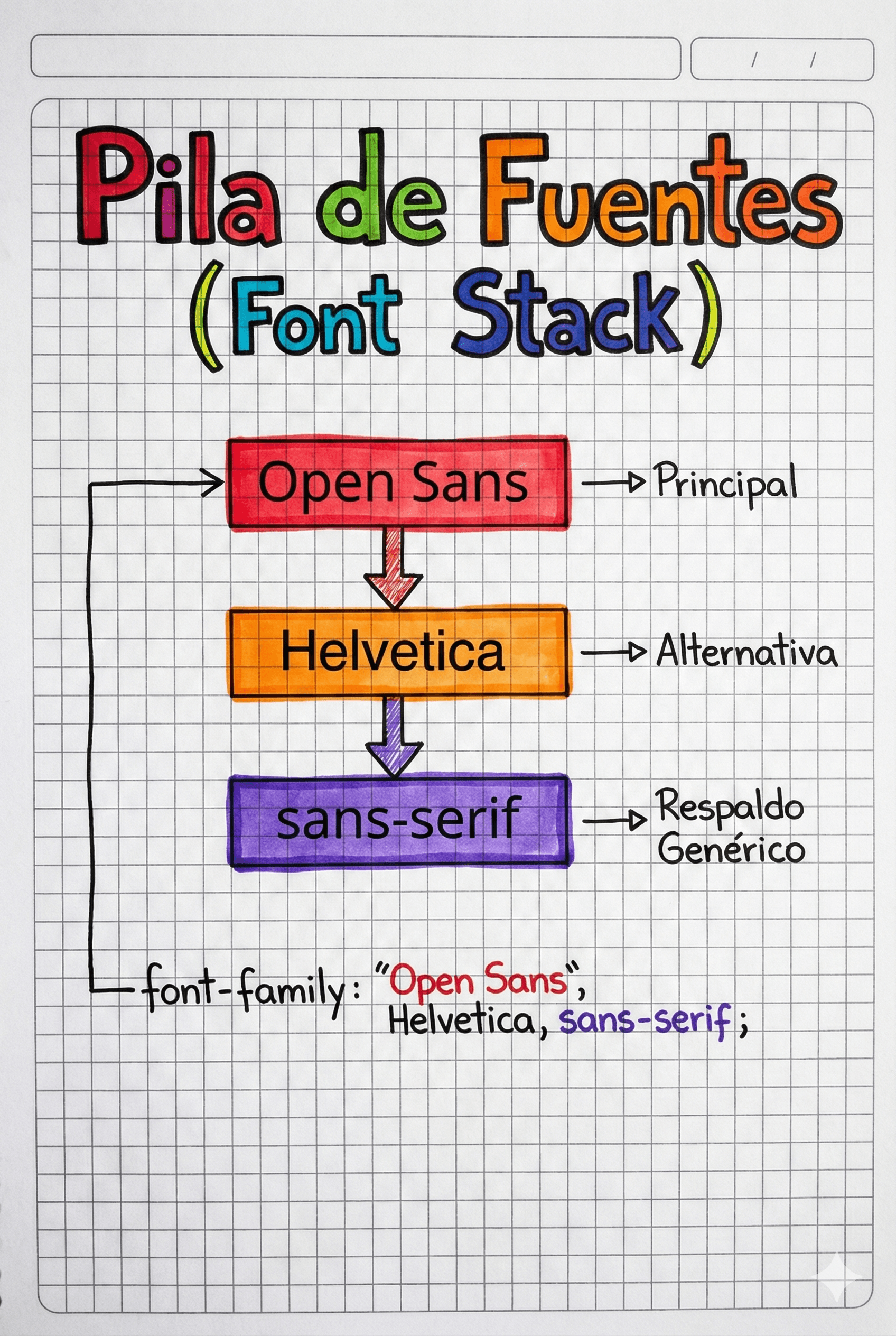 Ejemplo visual de pila de fuentes en CSS
