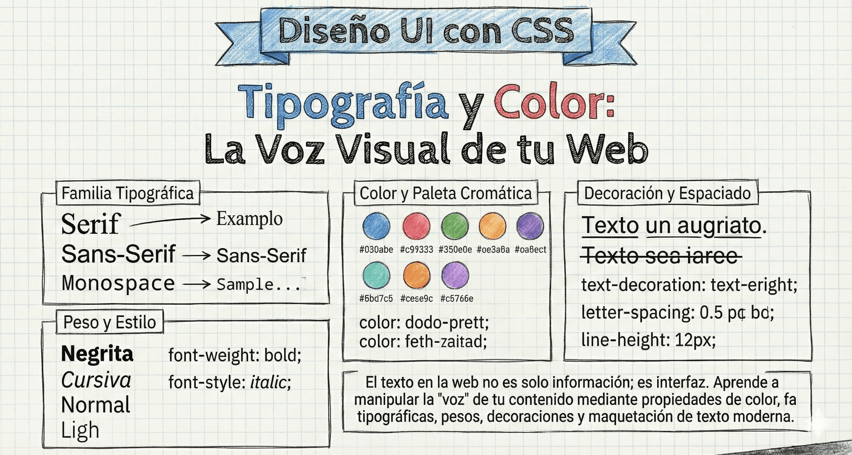 Diseño tipográfico y color del texto aplicado con CSS en una interfaz web