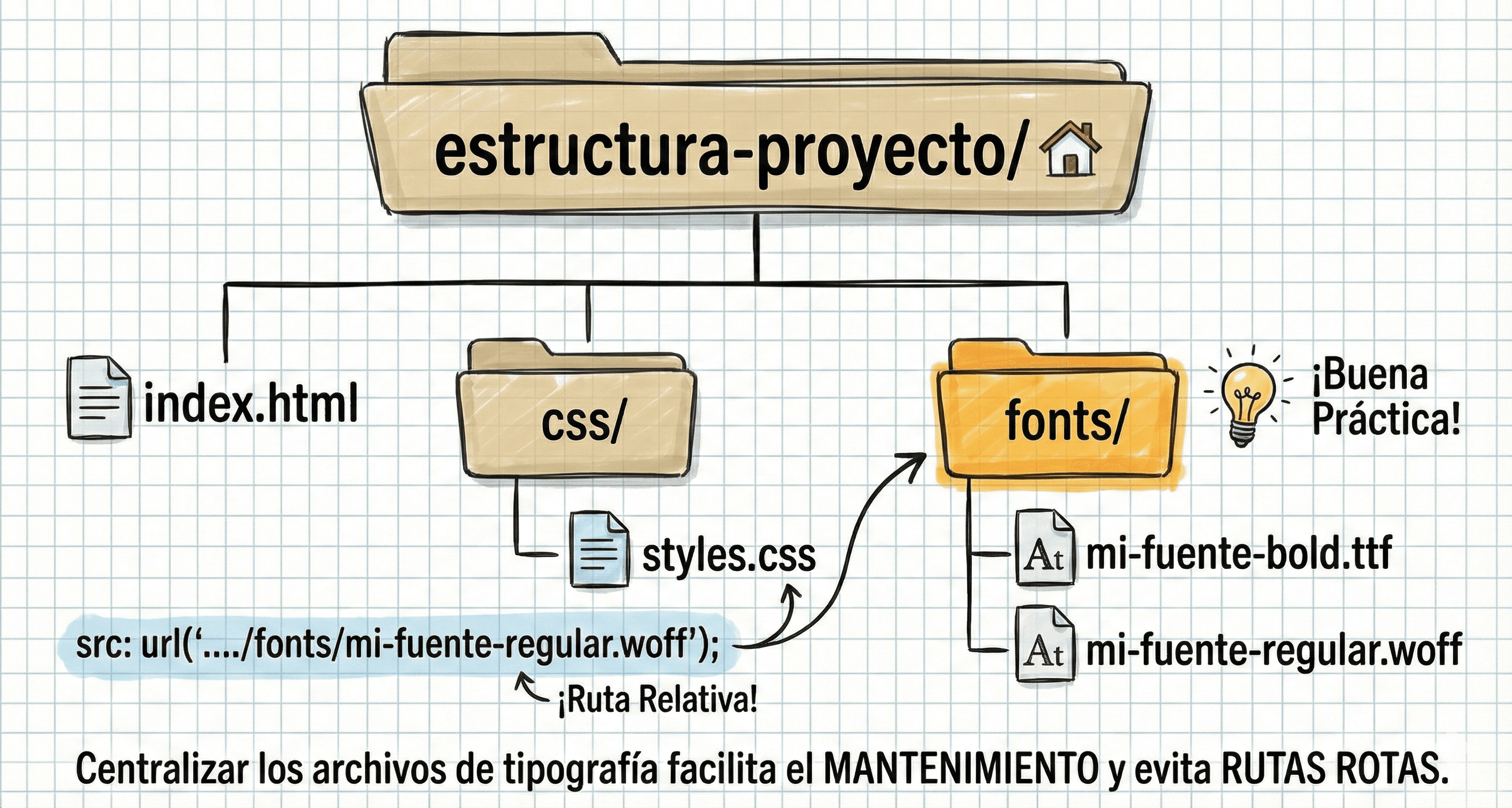 Esquema de estructura de carpetas recomendada para fuentes
