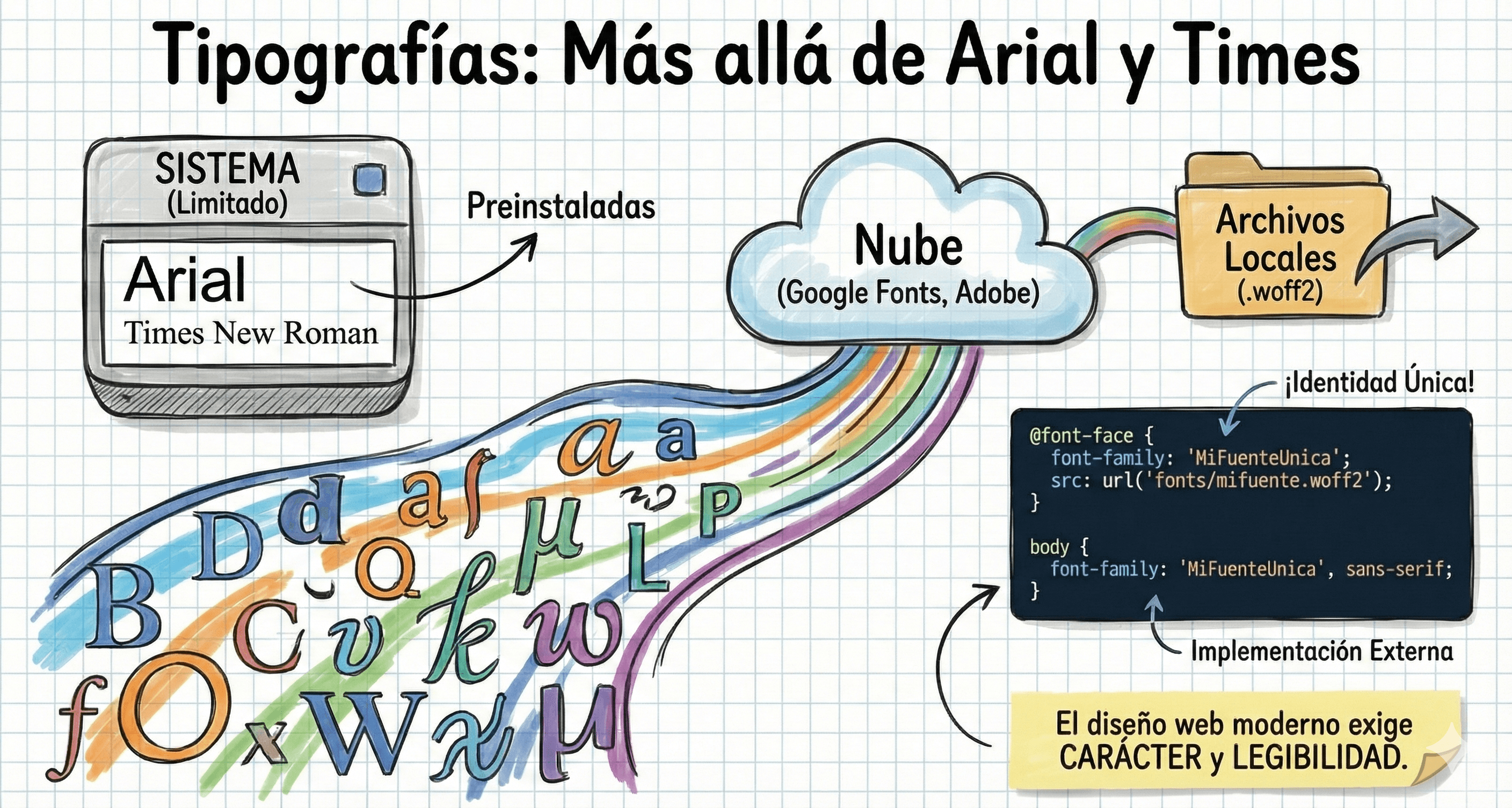 Composición artística de letras y glifos de diferentes familias tipográficas