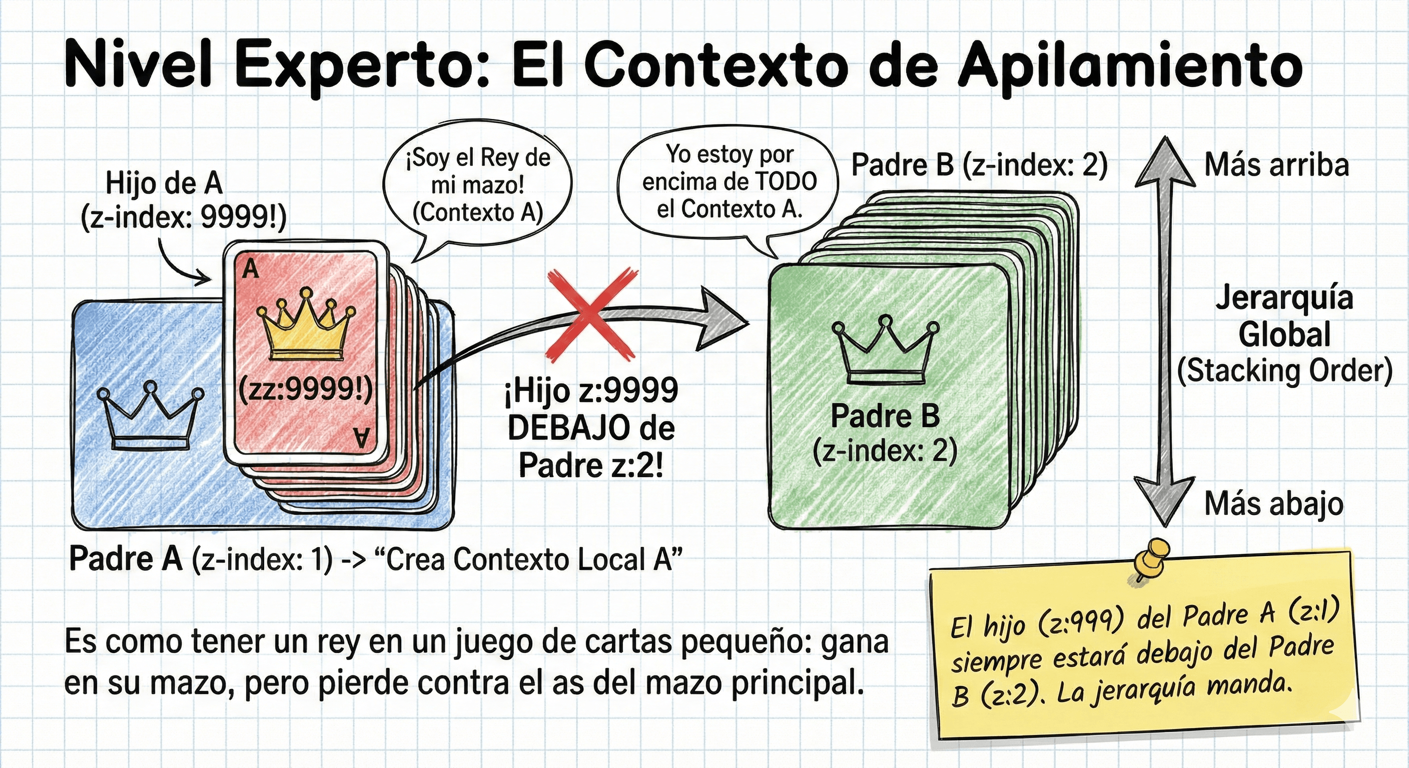 Diagrama de jerarquía de contextos de apilamiento comparando padres e hijos