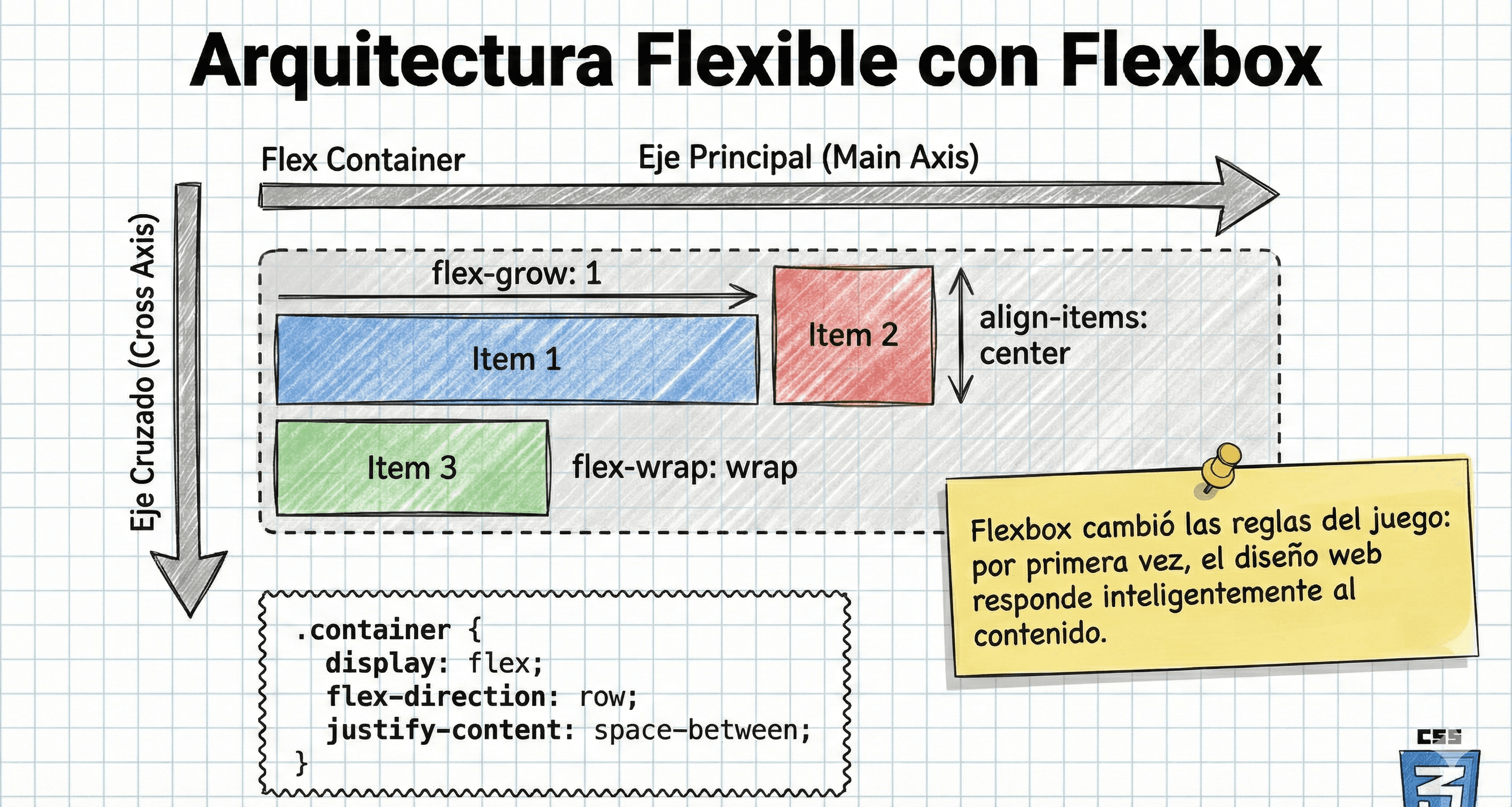 Ilustración técnica de ejes X e Y manipulando cajas flexibles
