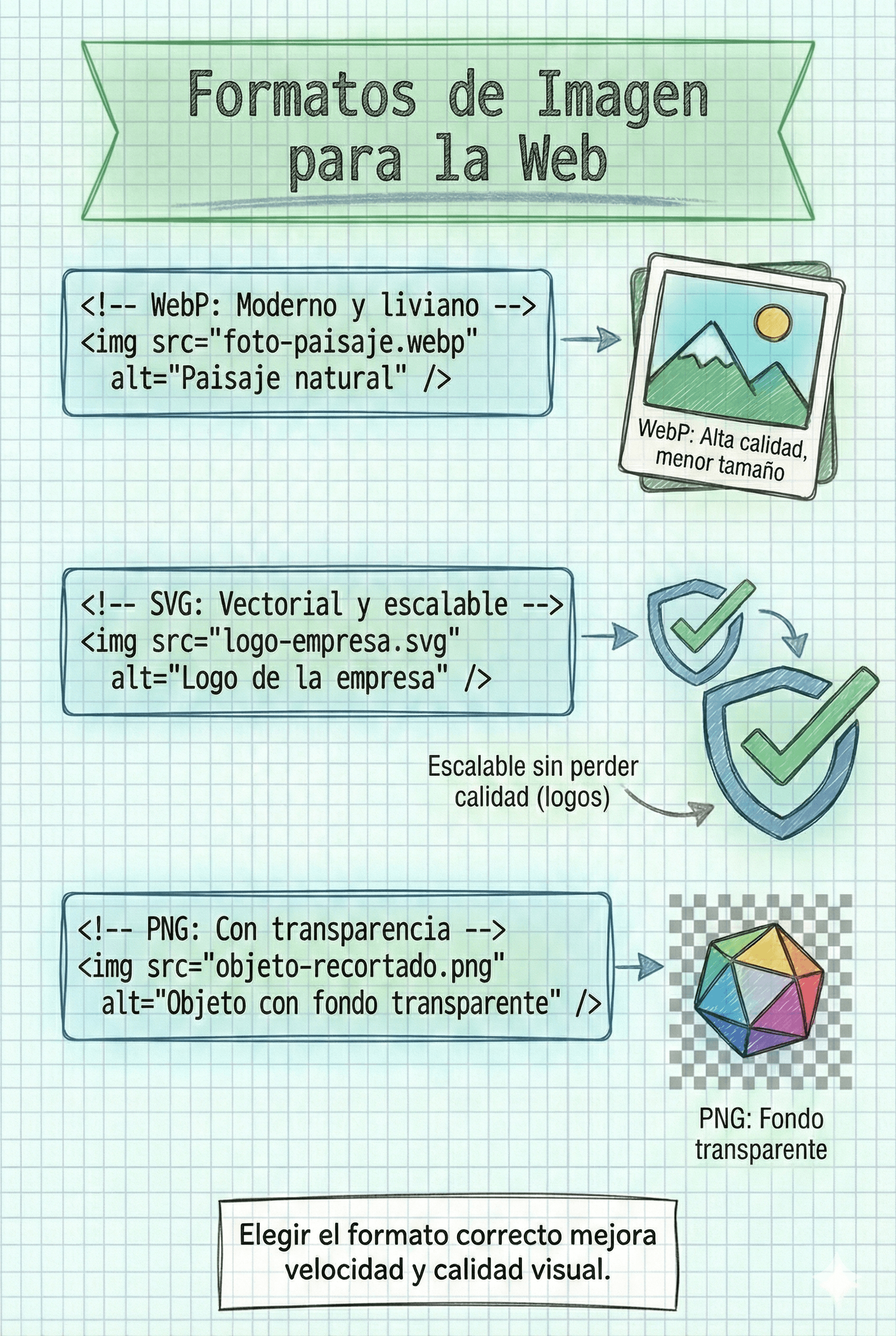 Comparación de formatos JPG, PNG, SVG y WebP